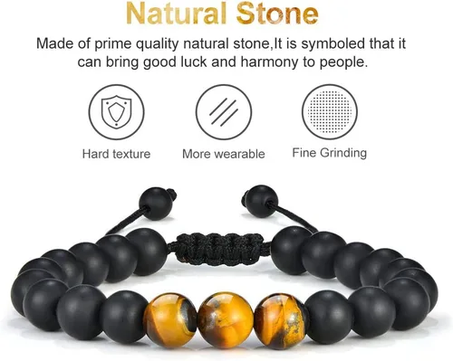 Vista 4 de M MOOHAM Bracelets for Men Christmas Gifts - 8mm Natural Tiger Eye Matte Agate Lava Rock Bracelets Set for Men, Birthday Christmas Gifts for Dad