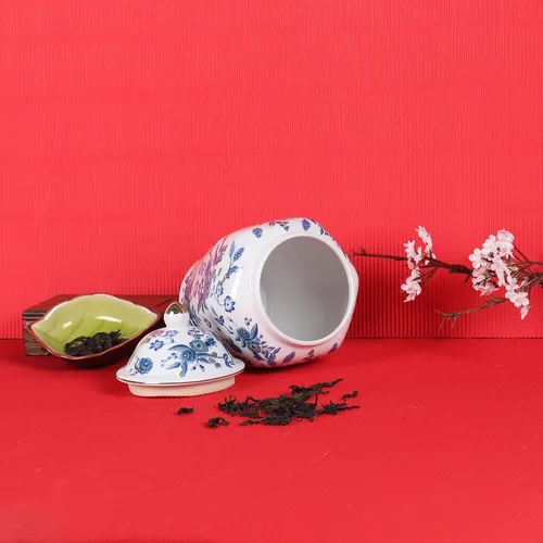 Vista 5 de Tarro de jengibre chino con tapa, estilo antiguo, decoración del hogar, retro, flores de porcelana azul y blanca, jarrón cubierto de cerámica, Tarro