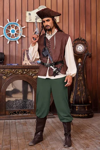Vista 4 de Pantalones de lino pirata para hombre, medieval, vikingo, para disfraz de navegante, renacentista, con cordones, pantalones de cosplay