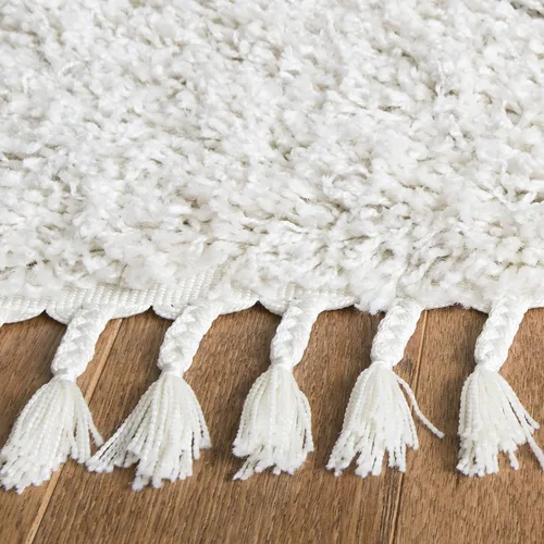 Vista 4 de SAFAVIEH Pro Luxe Shag Collection - Alfombra de pasillo, 2 pies 6 pulgadas x 6 pies, color crema y azul, diseño de borlas bohemias, no desprende
