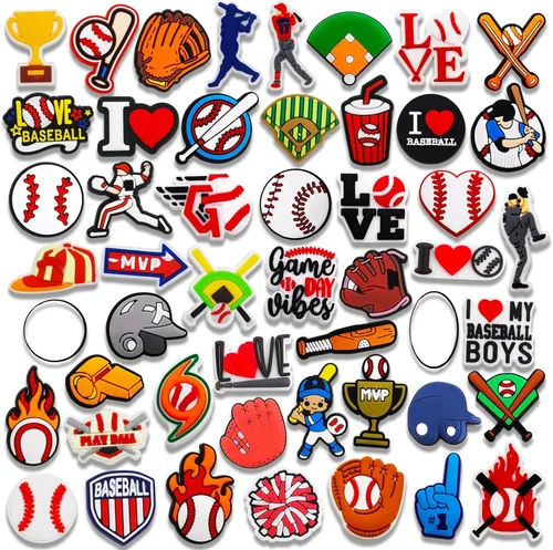 Vista 2 de 25 50 dijes de zapatos de béisbol para croc Bubble Slides zuecos sandalias, pelotas deportivas, accesorios de zapatos para niños, hombres