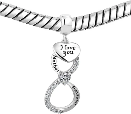 Vista 2 de KunBead Dijes colgantes de corazón infinito para madre e hija, compatibles con pulseras Pandora, Cobre, vidrio