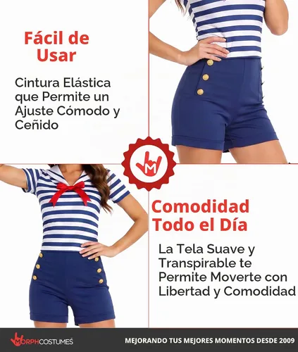 Vista 3 de fun shack, Disfraz de marinero para mujer, disfraces de Halloween para Azul