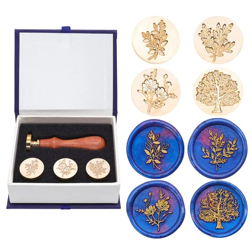 Vista 10 de SWANGSA - Juego de sellos de cera, estilo vintage, 4 cabezas con patrones navideños y 1 mango de madera para regalos de Navidad y Año Nuevo