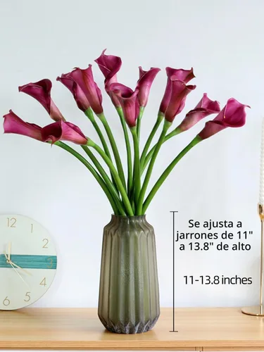 Vista 2 de Flores artificiales de lirio morado, 12 tallos de imitación de tacto real para jarrones