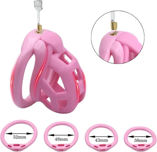 Vista 5 de Jaula de castidad de resina, dispositivo de castidad masculina 3.0 con 4 anillos, dispositivo de castidad masculina para pene, jaula de castidad