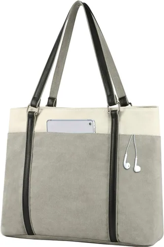 Vista 7 de Laptop Tote Bag for Women, 15.6 Inch Work Bag with Laptop Compartment and Zipper, Canvas Computer Tote for Teacher Negro