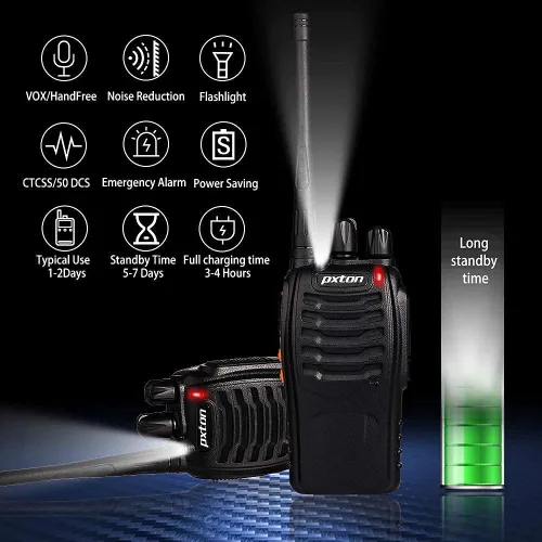 Vista 4 de pxton Radios bidireccionales de largo alcance para adultos con auriculares, Walkie Talkies de 16 canales de mano de 2 vías Radio recargable