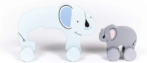 Vista 3 de Jack Rabbit Creations Juguete de empuje de madera para mamá y bebé elefante