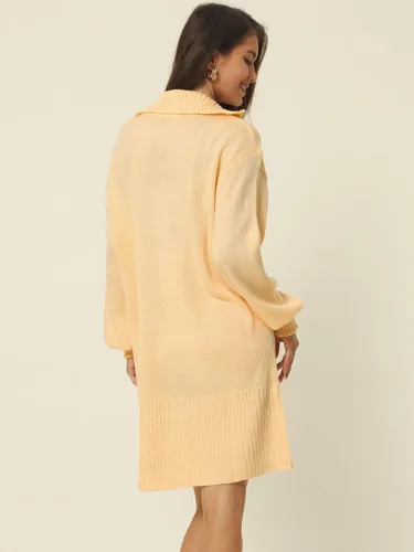 Vista 4 de Mini vestido de punto de punto holgado con cuello en V y dobladillo acanalado para mujer