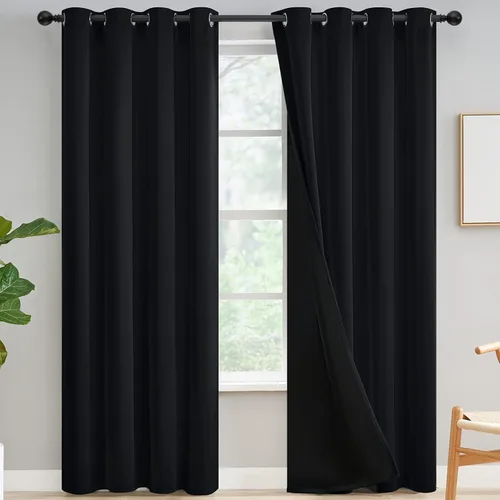 Vista 103 de Yakamok Cortinas negras, cortinas de ventana con aislamiento térmico y eficiencia energética para dormitorio, cortinas opacas completas y cortinas