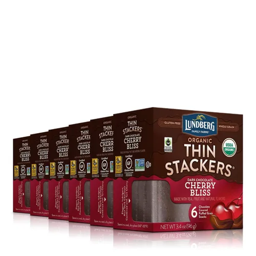 Vista 9 de Lundberg Pastel de arroz orgánico Thin Stackers, chocolate negro decadente, comercio justo, kosher, certificado orgánico USDA, sin gluten y sin OMG