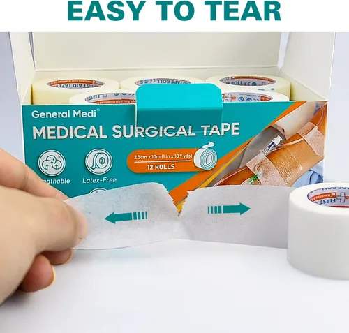 Vista 5 de General Medi Cinta quirúrgica de papel suave de 1 pulgada x 10.9 yardas, adherencia suave (12 rollos)