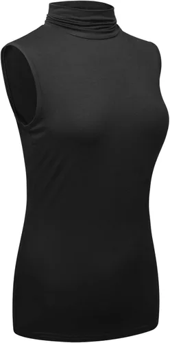 Vista 3 de OThread & Co. Camiseta sin mangas de cuello alto para mujer, capa elástica, cómoda, cuello alto