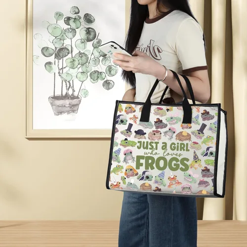Vista 5 de LEVLO Bolsa de maquillaje cosmética de rana divertida, regalo para amantes de los animales, solo una chica que ama a las ranas, bolsa de maquillaje