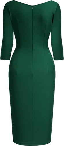 Vista 3 de AISIZE - Vestido ajustado retro con cuello en V, entallado y elasticado para mujer