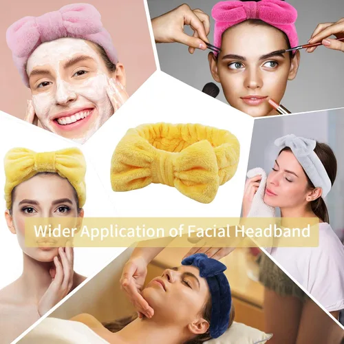 Vista 3 de Ondder Paquete de 8 diademas de maquillaje con lazo, bandas para el cabello cosmético facial esponjosas para mujeres y niñas, ideales para lavar