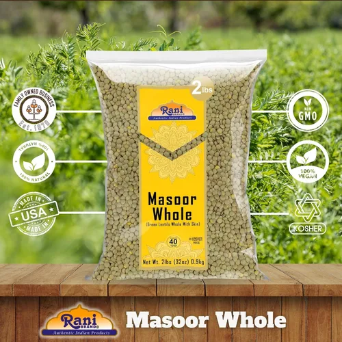 Vista 5 de Rani Masoor Enteras (Lentejas verdes enteras con piel) 32 onzas (2 libras) 32.03 oz ~ Todo natural Vegano Apto para gluten Sin OMG Kosher