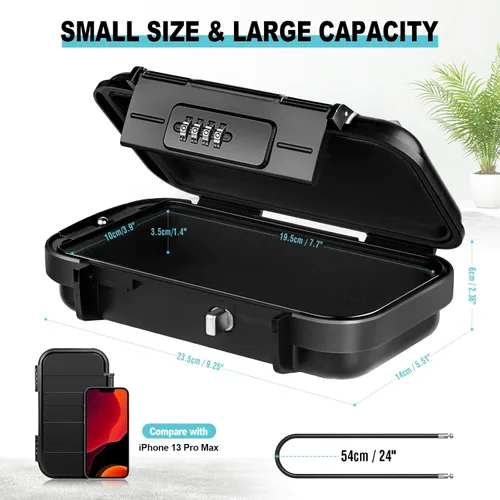 Vista 4 de BKNOOU Caja de seguridad portátil con cadena removible, caja de seguridad antirrobo para la playa, caja de seguridad con cerradura de combinación
