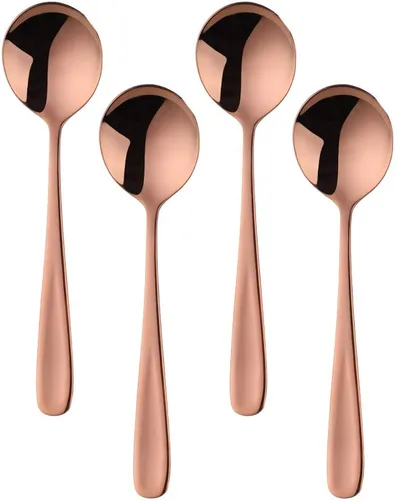 Vista 6 de Baikai - Cucharas de sopa de 7 pulgadas, cucharas de caldo con acabado de acero inoxidable 18/10, juego de 6 cucharas de cena (rojo mágico)