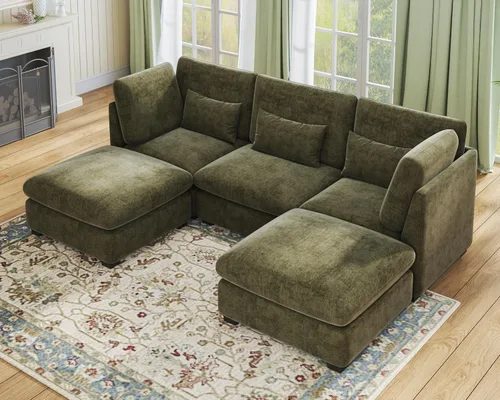 Vista 4 de Sofá Modular de Tamaño Grande, Sofá Seccional de Chenilla Cloud Extra Profundo con Chaise Otomana, Sofá Cama de Chenilla Esponjosa de 5 Asientos