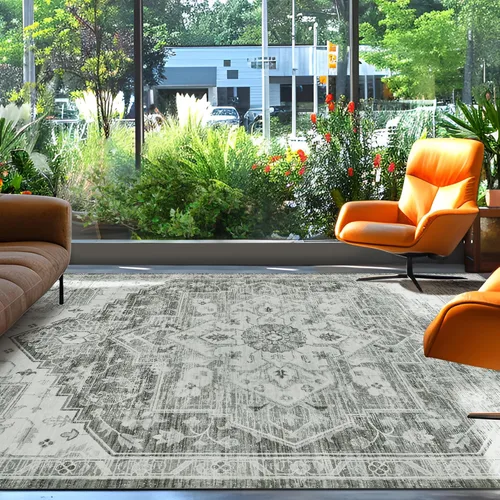 Vista 47 de Auemtyn Alfombra de área de 8 x 10 pies para sala de estar, alfombra lavable con parte trasera antideslizante, alfombra de pelo bajo para gris