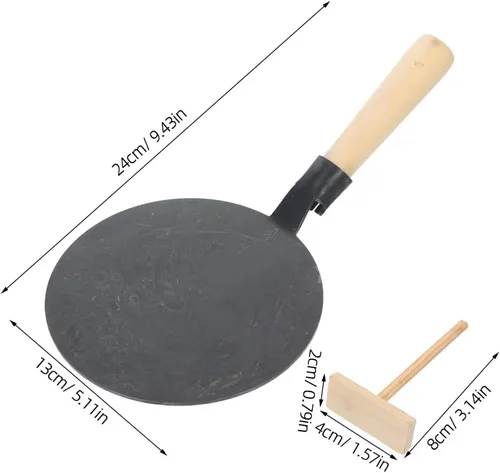 Vista 2 de VOSAREA Juego de sartenes antiadherentes, sartén plana de hierro fundido Dosa - Plancha con esparcidor y mango de madera para panqueques, roti
