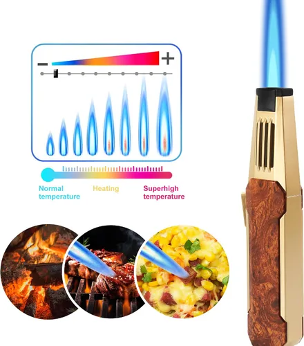 Vista 8 de Encendedor de butano, soplete de soldadura, llama súper larga, soplete de cocina recargable, resistente al viento, llama ajustable, soplete solar