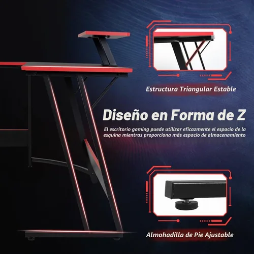 Vista 5 de PayLessHere Escritorio en forma de L, escritorio de esquina para juegos, escritorio de computadora con escritorio grande para estudiar, trabajar