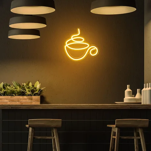 Vista 7 de Kathfly - Letrero de neón para cafetería, decoración de pared LED para cafetería, café Modern Coffee Light Design, White Glow Pub Party