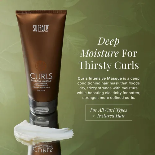 Vista 2 de Surface Hair - Máscara intensiva de rizos, hidrata, protege y cura con manteca de cacao y aceite de babasú, 6 onzas líquidas