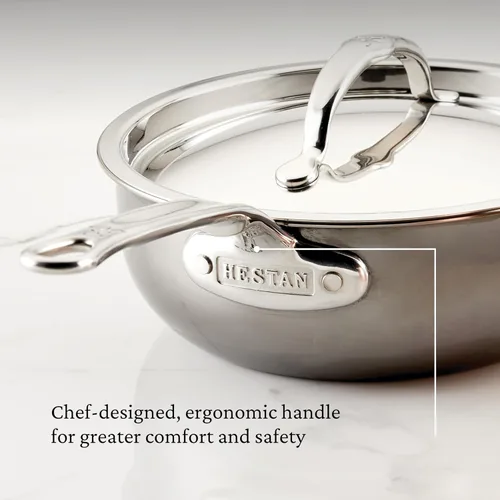 Vista 7 de Hestan - Colección NanoBond - Sartén de acero inoxidable de titanio con tapa, compatible con placa de inducción, 2 cuartos de galón