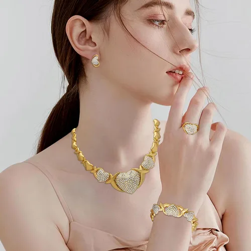 Vista 3 de Conjuntos de joyas de oro para mujer, accesorios de oro de 18 quilates, juego de joyas nupciales para boda, accesorios de oro, conjunto de joyas
