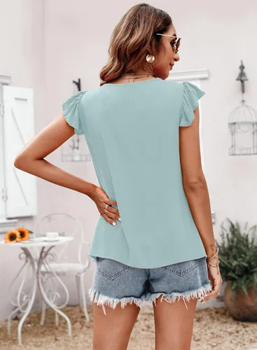Vista 3 de DOROSE Blusas bordadas con cuello cuadrado para mujer, blusas campesinas bohemias con mangas con volantes