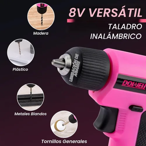 Vista 2 de DOWELL Juego de herramientas de taladro inalámbrico de 8 V, 58 unidades, LED integrado, velocidad variable, cable de carga tipo C, funda moldeada