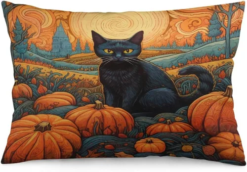 Vista 33 de Fundas de almohada frescas de casa embrujada, castillo, luna, bosque medieval, calabaza, fundas de almohada rectangulares con cremallera invisible
