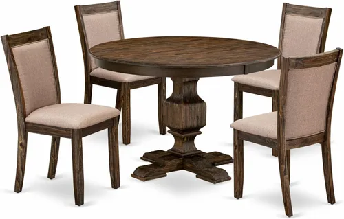 Vista 18 de East West Furniture F2MZ5-716 - Juego de mesa de cocina de 5 piezas para 4 personas, incluye una mesa de comedor redonda con pedestal y 4 sillas