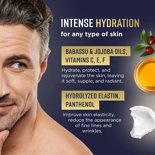 Vista 4 de Hidratante Facial para Hombres - Loción Masculina Hidratante Profunda y Antienvejecimiento Hecho en Europa Vitamina C+E, Elastina, Ácido