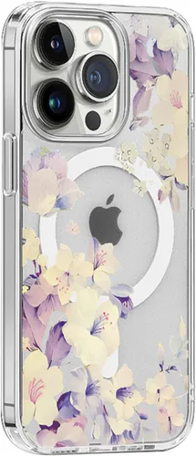 Vista 12 de Funda magnética transparente para iPhone 13 [compatible con cargador MagSafe] Gardenia patrón de estampado floral delgado antiarañazos para mujeres