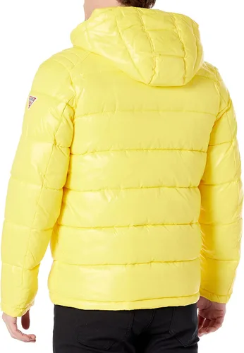 Vista 2 de GUESS Chaqueta acolchada de peso medio para hombre con capucha extraíble, Carmesí