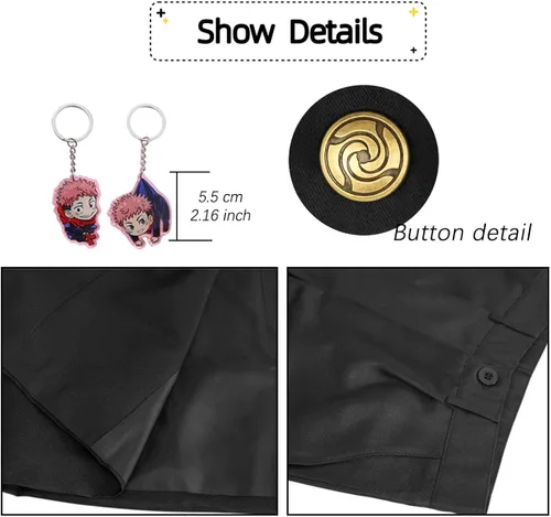 Vista 3 de Yuuji Itadori - Disfraz de cosplay para hombre, disfraz de anime Kaisen Jujutsu de Kaisen, uniforme escolar japonés, tops y pantalones