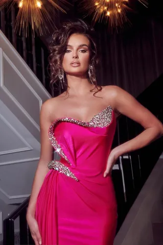 Vista 5 de Vestidos de fiesta de sirena con cuentas de lentejuelas 2023 largos de satén con abertura en forma de corazón, vestidos formales de fiesta de noche