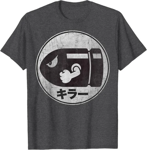 Vista 32 de Super Mario Camiseta con logotipo de Bullet Bill Distressed en Kanji