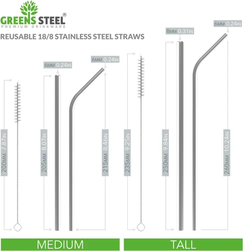 Vista 3 de Greens Steel pajitas de acero Inoxidable, M