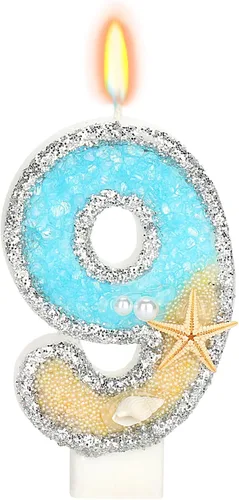 Vista 25 de Vela número 1 de estrella de mar de playa para decoración de pastel Plata
