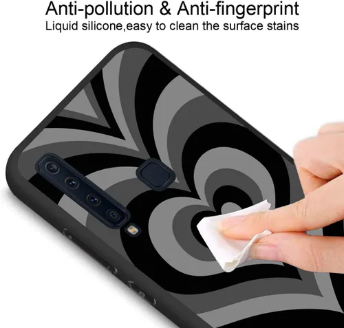 Vista 4 de Compatible con Samsung Galaxy A9 2018, centro de túnel de corazón negro, diseño de remolino de amor, lindo patrón a prueba de golpes