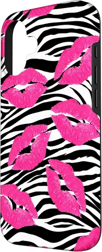 Vista 2 de Funda con estampado de labios de cebra rosa intenso y negro para iPhone 16 McBling