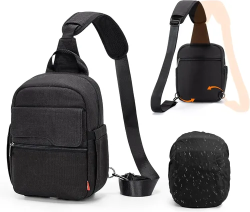 Vista 15 de Cwatcun - Bolso para cámara cruzado al hombro y bandolera, maletín ligero para fotografía DSLR/SLR/sin espejo con soporte para trípode y funda