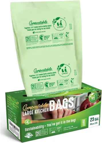 Vista 14 de Bolsas de basura compostables UNNI, 2.6 galones / 9.84 litros, 100 unidades, extra gruesas de 0.71 mil, forros para contenedores pequeños de restos