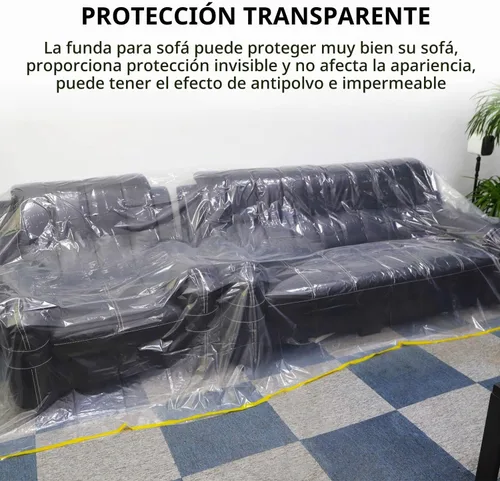 Vista 4 de Paquete de 2 fundas de plástico para sofá de 146 pulgadas/12 pies, fundas de muebles, fundas de sofá seccional, funda de plástico extragrande